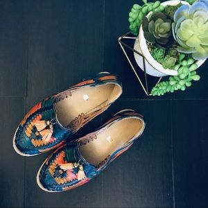 Leather Huarache Slip On Sandals